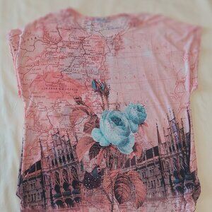 Pink Vintage Style Women's Graphic Blouse made by Blossom by P Sz One Size
